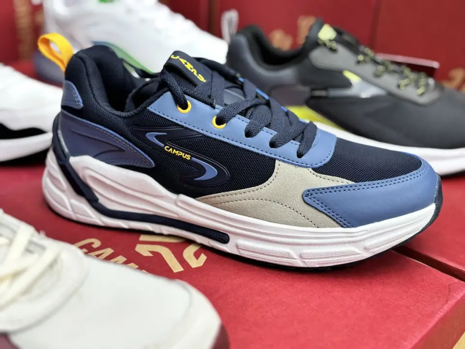Navy Campus running shoe on display